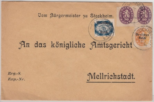 Bayern/DR - 2x20 Pfg. Dienst/Abschied u.a., Brief Stockheim 26. JUL 22 (!!) n.