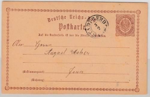 DR/Thurn&Taxis - Stadtremda 1875, K2 a. 1/2 Gr. Brustschild GA-Karte n. Jena