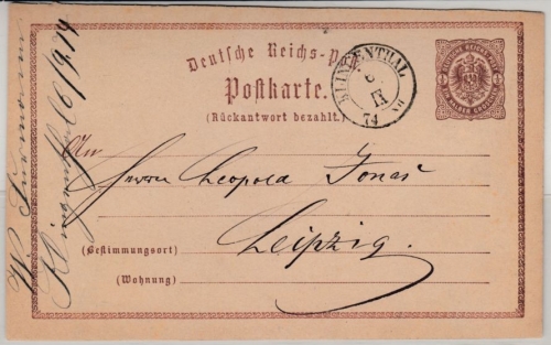 DR/Sachsen - Klingenthal 1874, K2 a. 1/2 Gr. Brustschild GA-Karte/F-Teil n.