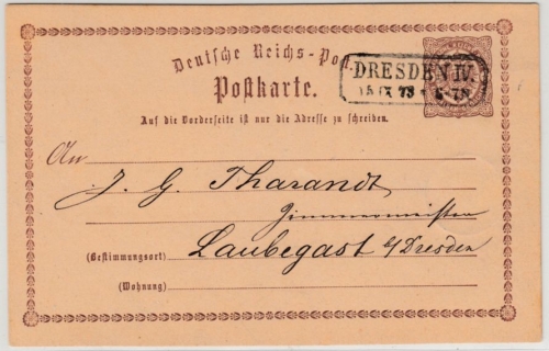 DR - Dresden IV 1873, Ra3 a. 1/2 Gr. Brustschild GA-Karte n. Laubegast
