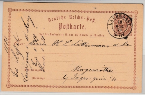DR/Sachsen - Laubegast 1873, K2 a. 1/2 Gr. Brustschild GA-Karte n.Morgenröthe