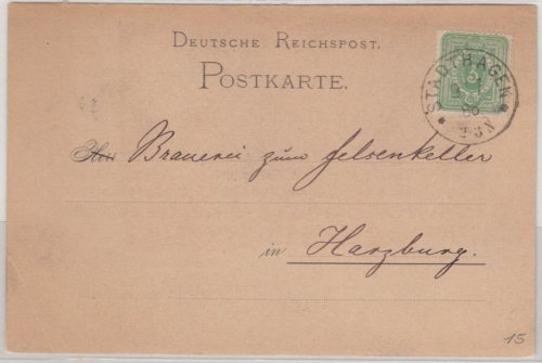DR - Stadthagen 1886, K1 a. Drucksachenkarte/Reiseavis n. Harzburg