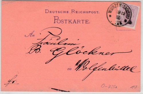 DR - Wurzen (Sachsen) 1885, lachsfarb. Firmenkarte n. Wolfenbüttel