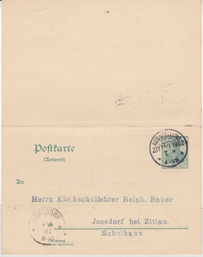 DR - Zittau Ausstellung 1902, SST/KOS a. 5 Pfg. Germania GA-Karte/A-Teil