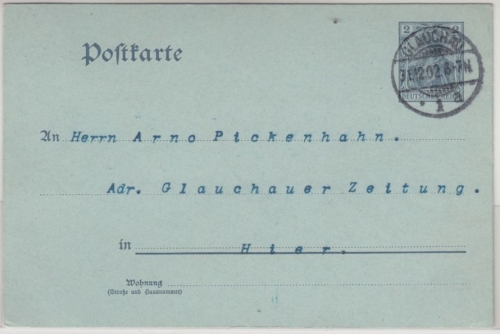 DR - Glauchau 31.12.02, Kreisgitterstempel, 2 Pfg. Germania-GA-Karte/Silvester