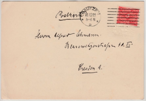 DR-Infla - 3 M. Posthorn, Prägepostkarte (Gebäude Wallstr. 4) Bautzen - Dresden