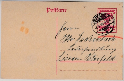 DR-Infla - Droyssig 8.9.19, Kreisgitter-Stpl. a. 10 Pfg. Sonder-GA-Karte n.
