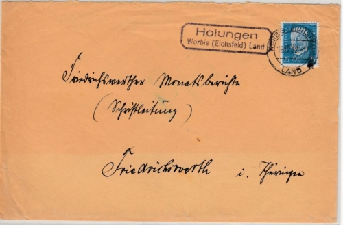 DR - Holungen Worbis (Eichsfeld) Land, Landpost-Ra2 a. Brief n. Friedrichswerth