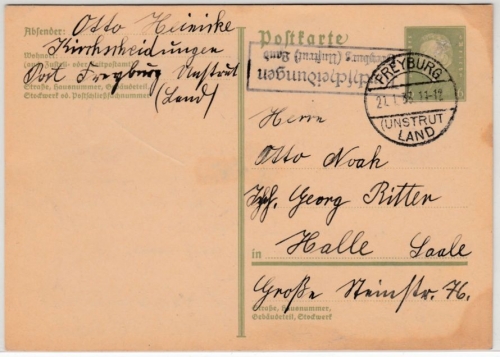 DR - Kirchscheidungen Freyburg (Unstrut) Land, Landpost-Ra2 a. GA-Karte 1933 n.