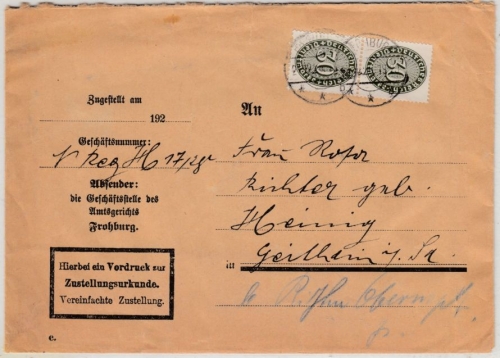 DR - 2x30 Pfg. Strohhut, Dienst-Zustellurkunde Frohburg - Geithain 1928