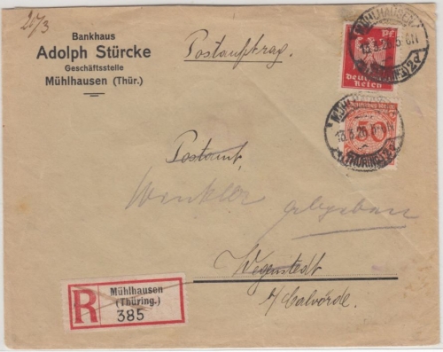 DR - 50 Pfg. Korbdeckel u.a., R-Postauftrag Mühlhausen (Thüringen) - Wegenstedt