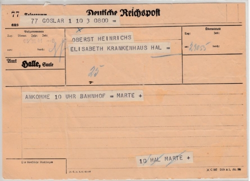 DR - Telegramm Goslar - Halle 1941 (Vordruck Halle)
