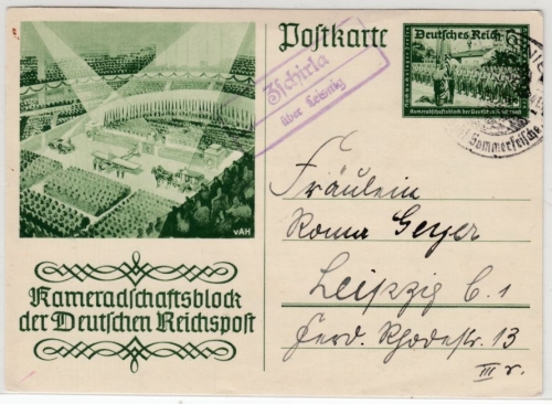 DR - Zschirla ü. Leisnig, Landpost-Ra2 a. 6 Pfg. Sonder-GA-Karte n. Leipzig 1941