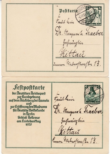 DR - Reichenau (Sachsen) 1935, 2 versch. 6 Pfg. Sonder-GA-Karten n. Zittau