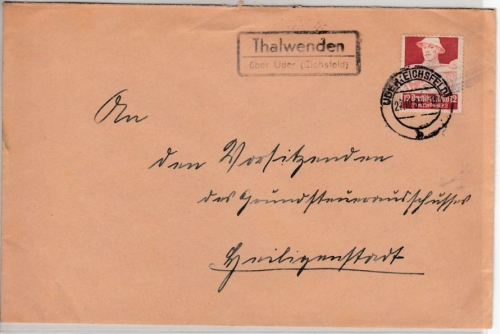 DR - Thalwenden ü. Uder (Eichsfeld), Landpost-Ra2 a. Brief n. Heiligenstadt 1934