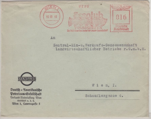 DR/Ostmark - 16 Pfg. AFS "Essolub Vollschutz", Ortsbrief Wien 1940