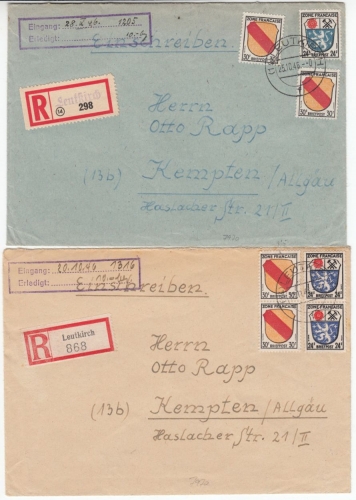 Franz.Zone/BRD - Leutkirch 1946/1956, 3 Einschreibebriefe, ohne Inhalt