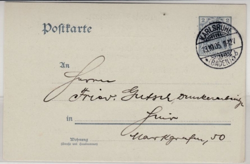 DR - 2 Pfg. Germania, GA-Karte m. priv. Zudruck (Wahlversammlung) karlruhe 1905