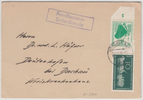 DDR - Nordhausen Krimderode, Landpost-Ra2 a. Karte n. Deutenhofen 1958