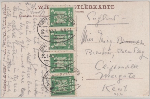 DR - Bahnpost Konstanz-Offenburg Z. 1437, Karte n. ENGLAND, Konstanz 1924
