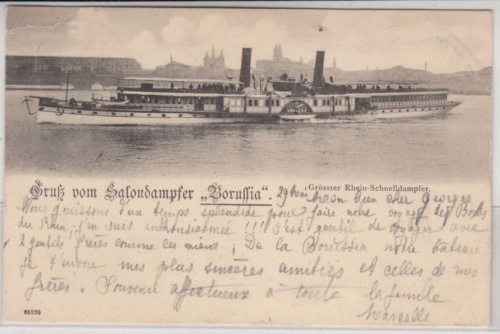 Rheinland-Pfalz - Salondampfer Borussia, sw-AK, gelaufen v. Koblenz1903