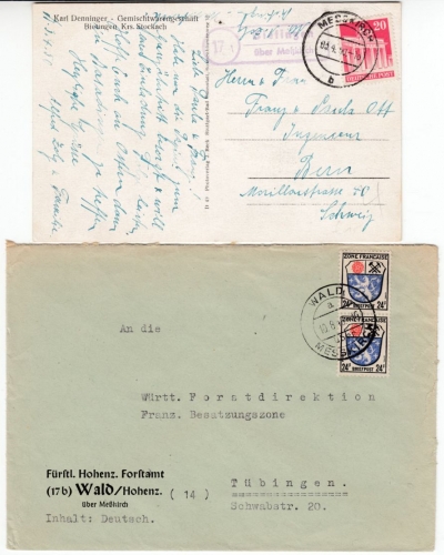 Bizone/Franz. Zone - Bietingen bzw. Wald ü. Messkirch, Brief + Karte 1946/1950