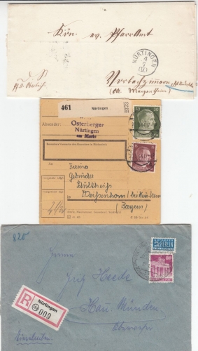 Württemberg/DR/Bizone/BRD - Nürtingen, 5 Heimatbelege ex 1870-1971