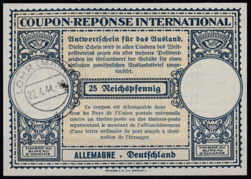 DR - Lohr 1944, 25 Pfg. Internationaler Antwortschein