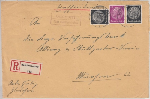 DR - Glasofen ü. Marktheidenfeld, Landpost-Ra2 a. Einschreibebrief 1939 n.