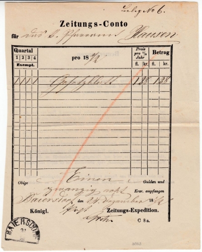 Bayern - Baiersdorf 24/12 (1872), HKS a. Zeitungs-Conto