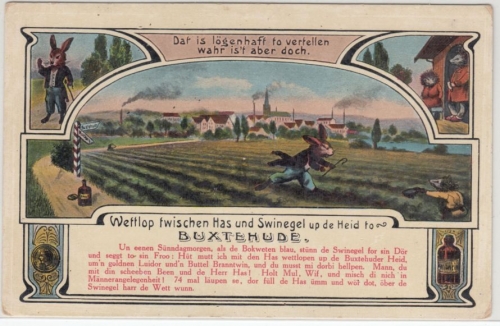 Niedersachsen - Buxtehude, Hase und Igel, farb. AK ungelaufen ca. 1910