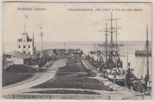 Niedersachsen - Cuxhaven, Telegraphengebäude u. alter Hafen, sw-AK gelaufen 1906
