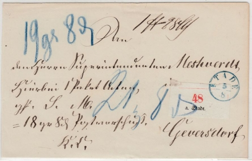 Hannover - Stade 5/8, kl. K1 in blau, Paketbegleitbrief n. Geversdorf