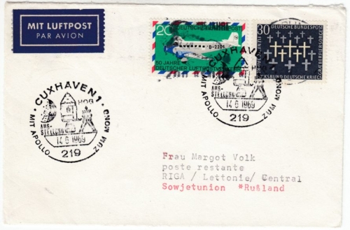 BRD - Postkrieg, 20 Pfg. Tante Ju u.a., Lupo-Brief i.d. UdSSR, SST Cuxhaven 1969