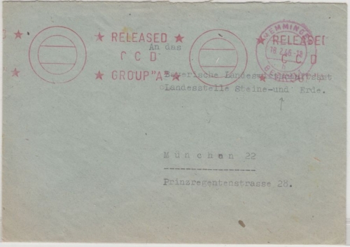 All.Bes. - Memmingen bezahlt 18.2.46, roter Tagesstpl. a. Zensurbrief n. München