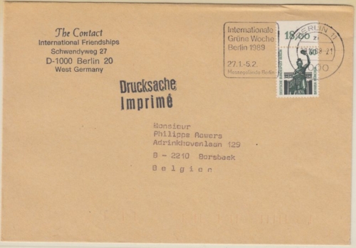 Berlin - 60 Pfg. SWK (Oberrand), Drucksache n. BELGIEN, Berlin - Borsbeck 1988