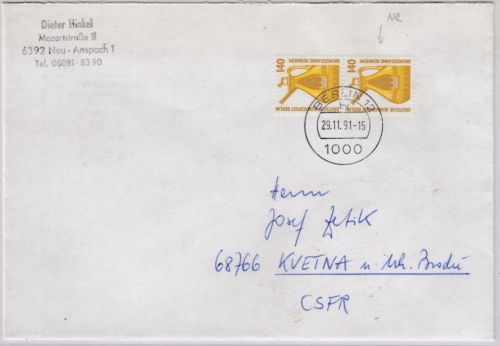 Berlin - 2x140 Pfg. SWK, Brief n. TSCHECHIEN, Berlin - Kvetna 1991