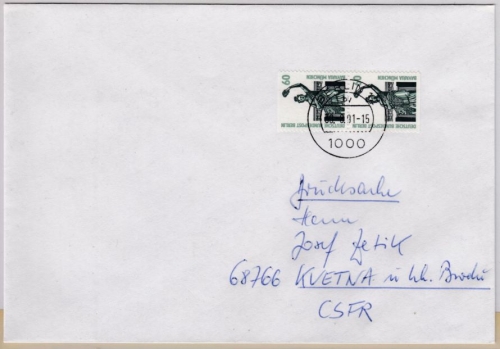 Berlin - 2x60 Pfg. SWK (C/D Paar), Briefdrucksache n. TSCHECHIEN, Berlin 1991 n.