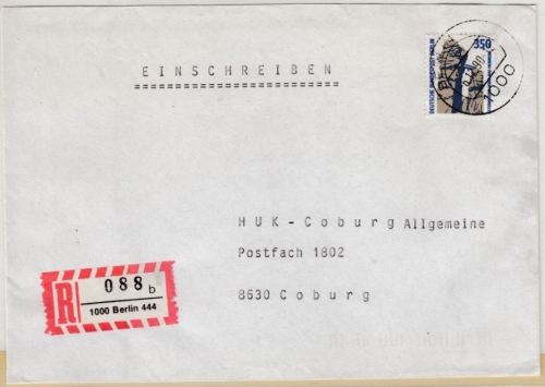 Berlin - 350 Pfg. SWK, Einschreibebrief Berlin 444 - Coburg 1990