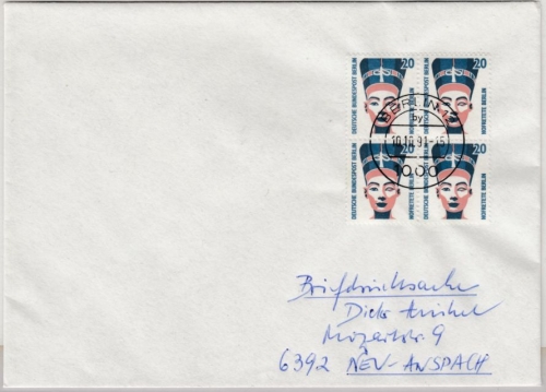 Berlin - 20 Pfg. SWK (4er-Block), Briefdrucksache Berlin - Neu-Anspach 1991