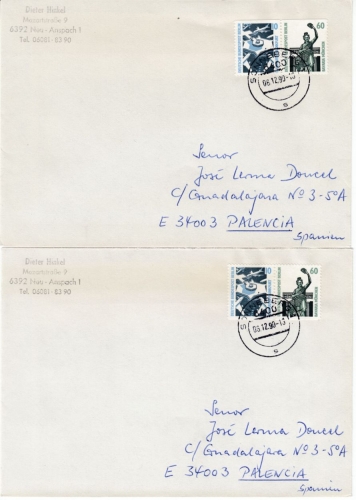 Berlin - 10+60 Pfg. SWK Zusammendrucke, (C+D), 2 Briefe/VGO-Tarif n. SPANIEN