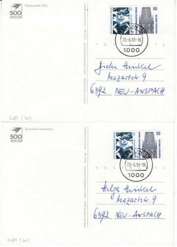 Berlin - 10+50 Pfg. SWK Zusammendrucke (C+D), 2 Karten Berlin - Neu-Anspach 1991