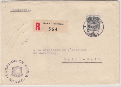 Schweiz - 40 Rp. Landschaften, Einschreibebrief/Konsulatspost Bern 1948 n.