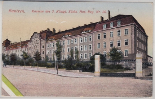 Sachsen - Bautzen, Kaserne d. 3.kgl.sächs. Husaren-Regiments Nr.20, farb. AK