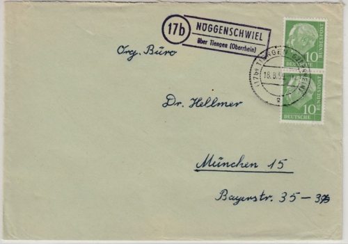 BRD - (17b) Nöggenschwiel ü. Tiengen, Landpost-Ra2 a. Brief n. München 1959