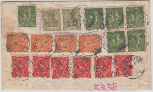DR-Infla - Lottstetten 1923, kl. K1 a. Brief m. Massenfrankatur n. Baden-Baden