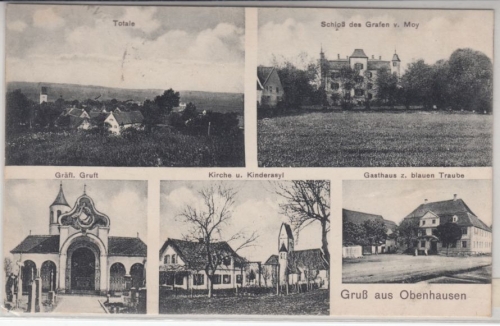 Bayern - Obenhausen Mehrbild-sw-AK (Schloß, Gasthaus, Kirche etc.) gelaufen 1924