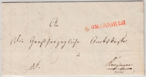 Baden - Oberkirch (1841), roter L1 a. Dienstbrief n. Kenzingen, Inhalt !!!