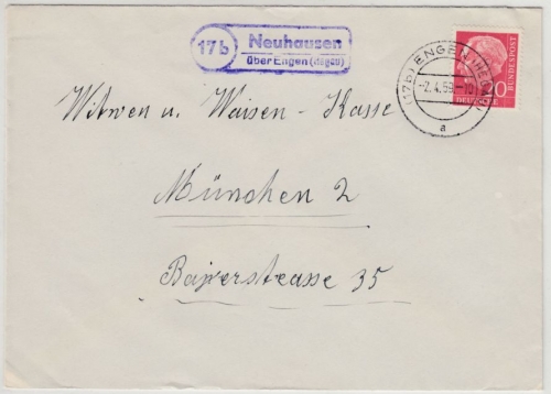 BRD - (17b) Neuhausen ü. Engen, Landpost-Ra2 a. Brief n. München 1959