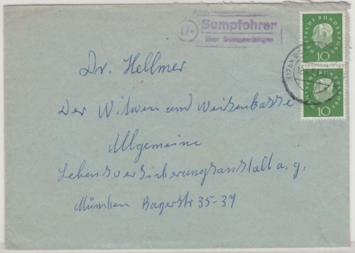 BRD - (17a) Sumpfohren ü. Donaueschingen, Landpost-Ra2 a. Brief n. München 1961